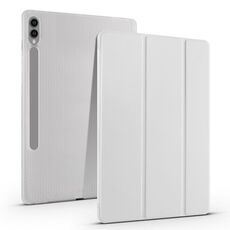Per Samsung Galaxy Tab S9+ Custodia tablet in pelle Smart TPU trasparente 3 pieghe con slot per penna (grigio)