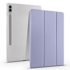 Per Samsung Galaxy Tab S9+ Custodia tablet in smart pelle TPU trasparente 3 pieghe con slot per penna (lavanda)