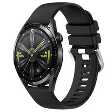 Per Huawei Watch GT3 42mm 20mm cinturino in silicone con fibbia argento lucido liquido (nero)