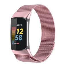 Per cinturino per orologio Fitbit Charge 6 Milan con maglia metallica in acciaio magnetico (rosa)