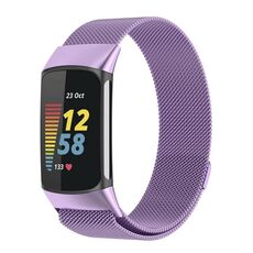 Per cinturino per orologio Fitbit Charge 6 Milan in maglia metallica metallica magnetica (viola)