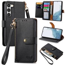Per Samsung Galaxy S23 5G Love Custodia in pelle con cordino e cerniera (nera)