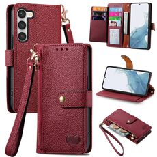 Per Samsung Galaxy S23 5G Love Custodia in pelle con cordino e cerniera (rossa)