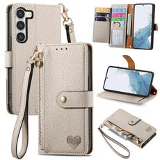Per Samsung Galaxy S23 5G Love Custodia in pelle con cordino e cerniera (bianca)