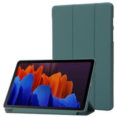 Custodia per tablet in pelle di silicone con supporto a 3 pieghe per Samsung Galaxy Tab S9 (verde scuro)