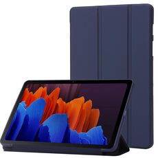 Custodia per tablet in pelle di silicone con supporto a 3 pieghe per Samsung Galaxy Tab S9 (blu scuro)