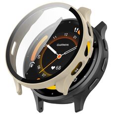 Per Garmin Venu 3S PC + cassa dell'orologio integrata con pellicola in vetro temperato (bianco avorio)