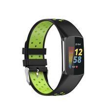 Per Fitbit Charge 6 cinturino in silicone traspirante bicolore (nero + lime)