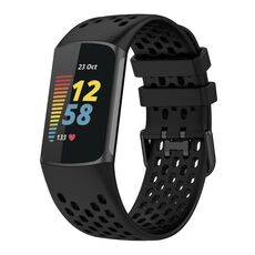 Per Fitbit Charge 5 cinturino sportivo in silicone traspirante tinta unita (nero)