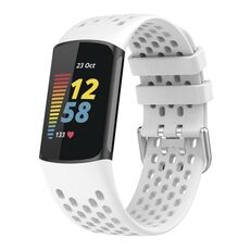Per Fitbit Charge 5 cinturino sportivo in silicone traspirante tinta unita (bianco)