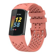 Per Fitbit Charge 5 cinturino sportivo in silicone traspirante tinta unita (rosa)