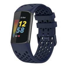 Per Fitbit Charge 5 cinturino sportivo in silicone traspirante tinta unita (blu scuro)