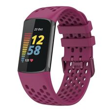 Per Fitbit Charge 5 cinturino sportivo in silicone traspirante tinta unita (vino rosso)