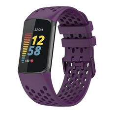 Per Fitbit Charge 5 cinturino sportivo in silicone traspirante tinta unita (viola scuro)