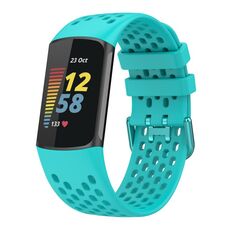 Per Fitbit Charge 5 cinturino sportivo in silicone traspirante tinta unita (verde acqua)