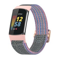 Per cinturino per orologio intrecciato in nylon elastico Fitbit Charge 6 (rosa)
