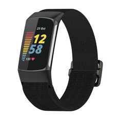 Per cinturino per orologio intrecciato in nylon elastico Fitbit Charge 6 (nero)