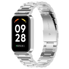 Per Xiaomi Mi Band 8 cinturino attivo in acciaio inossidabile a tre perline + struttura in metallo per orologio (argento)