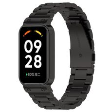 Per Xiaomi Mi Band 8 cinturino attivo in acciaio inossidabile a tre perline + struttura in metallo per orologio (nero)