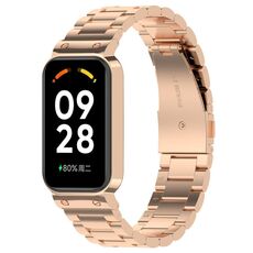 Per Xiaomi Mi Band 8 cinturino attivo in acciaio inossidabile a tre perline + struttura in metallo per orologio (oro rosa)