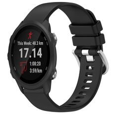 Per cinturino in silicone con fibbia argento lucido per Garmin Forerunner 245/245 Music (nero)