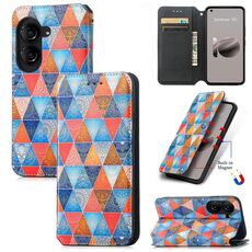 Per ASUS Zenfone 10 CaseNeo Custodia per telefono in pelle magnetica colorata (rombo mandala)