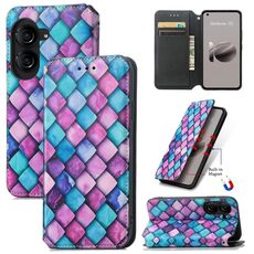 Per ASUS Zenfone 10 CaseNeo Custodia per telefono in pelle magnetica colorata (squame viola)
