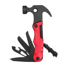 Martello da carpentiere multifunzionale salvavita Strumenti di sopravvivenza per auto Martello per attrezzi da esterno pieghevole(Rosso)