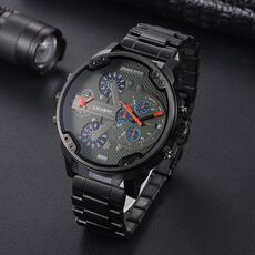 CAGARNY 6820 Orologio al quarzo da uomo con cinturino in acciaio a doppio movimento verde (nero)