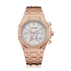 CAGARNY 6835 Orologio da uomo semplice con cinturino in acciaio al quarzo (oro rosa + bianco)