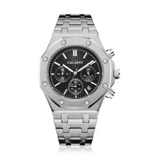 CAGARNY 6835 Orologio da uomo semplice con cinturino in acciaio al quarzo (argento + nero)