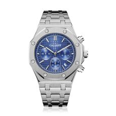 CAGARNY 6835 Orologio da uomo semplice con cinturino in acciaio al quarzo (argento + blu)