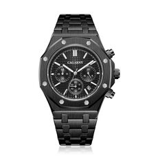 CAGARNY 6835 Orologio da uomo semplice con cinturino in acciaio al quarzo (nero)