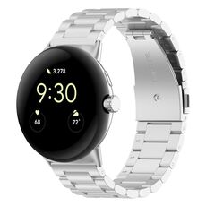 Per Google Pixel Watch 2 cinturino in metallo in acciaio inossidabile con tre perline (argento)