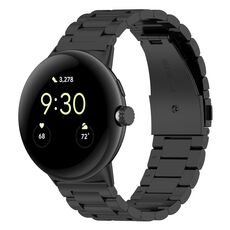 Per Google Pixel Watch 2 cinturino in metallo in acciaio inossidabile con tre perline (nero)