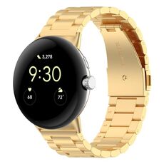 Per Google Pixel Watch 2 cinturino in metallo in acciaio inossidabile con tre perline (oro)