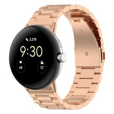 Per Google Pixel Watch 2 cinturino in metallo in acciaio inossidabile con tre perline (oro rosa)