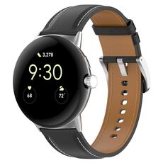 Per Google Pixel Watch 2 cinturino per orologio da cucito in rilievo in pelle con strato superiore (nero)