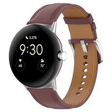 Per Google Pixel Watch 2 cinturino per orologio da cucito in pelle goffrata con strato superiore (marrone scuro)