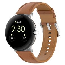 Per Google Pixel Watch 2 cinturino per orologio da cucito in rilievo in pelle con strato superiore (marrone chiaro)
