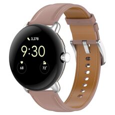 Per Google Pixel Watch 2 cinturino per orologio da cucito in pelle goffrata con strato superiore (rosa scuro)