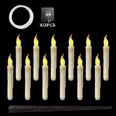 12 pezzi/set candele galleggianti a LED con telecomando, decorazioni natalizie per Halloween, stile: bacchetta magica lucida (flash giallo)