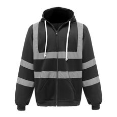 Felpa riflettente con cerniera e cappuccio Abbigliamento riflettente in pile per sport all'aria aperta, taglia: XL (nero)