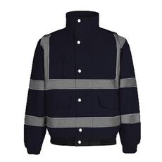 Giacca invernale in cotone riflettente multitasche corta impermeabile calda, taglia: M (blu navy)
