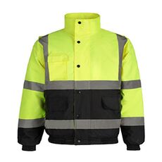 Giacca invernale in cotone riflettente multitasche corta impermeabile calda, taglia: XL (giallo + blu navy)
