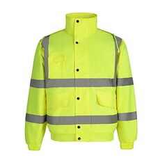 Giacca invernale calda e impermeabile, corta in cotone riflettente multitasche, taglia: XL (giallo fluorescente)