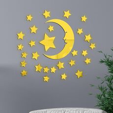 29 pezzi/set adesivi murali specchio stereoscopico stelle e luna in acrilico decorazione murale autoadesiva per sfondo camera da letto (oro)