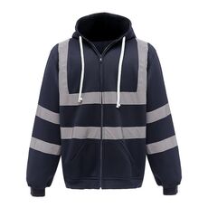 Felpa riflettente con cerniera e cappuccio Abbigliamento riflettente in pile per sport all'aria aperta, taglia: S (blu navy)