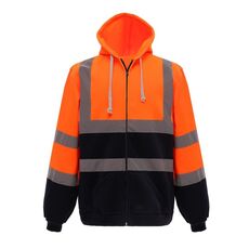 Felpa riflettente con cerniera e cappuccio Abbigliamento riflettente in pile per sport all'aria aperta, taglia: XXL (arancione + blu navy)