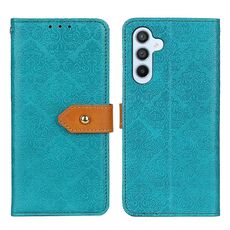Custodia per telefono in pelle goffrata floreale europea per Samsung Galaxy S24 (blu)